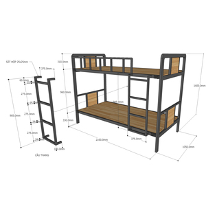 Assembly Bunk <b>Bed</b> Durable Iron Frame 210x105x160cm Rubber Wood GT002 Industrial <b>Space</b>-<b>Saving</b> Home Furniture for Warehouse Home - Product Image 3