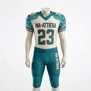 Maillot de football américain personnalisé bleu sarcelle et crème, pantalon rembourré, uniforme d'équipe numéro 23, vêtements de sport haute performance, fournisseur OEM ODM en gros - Product Image 1