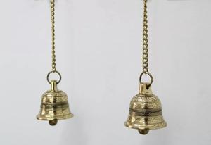Paire de cloches suspendues de luxe en laiton massif doré poli moderne entrée Pooja Temple Decor pour église maison petite cloche d'appel - Product Image 6