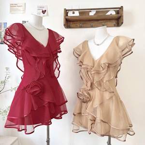 Vestido Mini Sexy de Gasa Transparente con Cuello en V para Mujer, Venta al por Mayor - Product Image 5