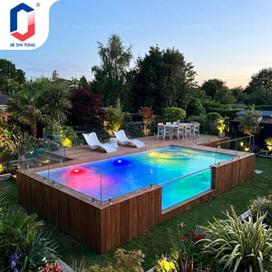 Piscine hors sol avec panneau latéral transparent, cascade et terrasse pour jardin extérieur, villa, piscine - Product Image 2
