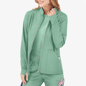 Veste de gommage à glissière avant classique pour femmes fabriquée avec un uniforme d'allaitement extensible en spandex ensemble de gommage costume uniforme médical d'hôpital - Product Image 3