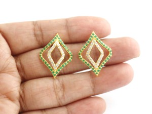 <b>Emerald</b> Quartz Sterling Silver <b>Stud</b> Earrings Handmade Jewelry For Women - Product Image 3