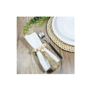 Rond de serviette en bois et perles de résine pour articles de table et de décoration et au meilleur prix couleur bois naturel - Product Image 5