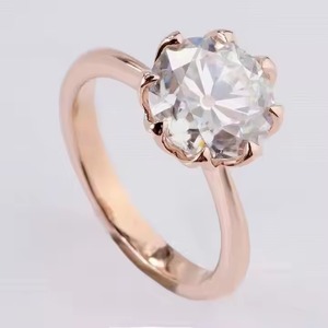 Diamant 14K Or Massif Vieux Européen Coupe Ronde VS1 Lab Grown Bague de Fiançailles Bague Cathédrale Tulipe Réglage Solitaire Bague de Promesse - Product Image 2