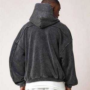 Streetwear Washed Zipper Hoodies Heavyweight Fleece Vintage Acid Wash Hoodie Grey Washed Streetwear Sweatshirt pour homme - Product Image 6
