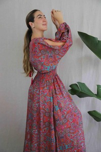 เดรสแม็กซี่พิมพ์ลายโบฮีเมียนแขนยาวลายดอกไม้เดรสโบฮีเมียนลำลองสำหรับผู้หญิงชุดปาร์ตี้ชายหาดที่หรูหรา - Product Image 3