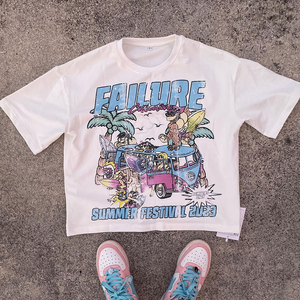 เสื้อยืดลายกราฟิกขนาดใหญ่ฤดูร้อนพร้อมรถโบราณและลายเมืองปาล์มบีชสำหรับผู้ชายและผู้หญิง - Product Image 4