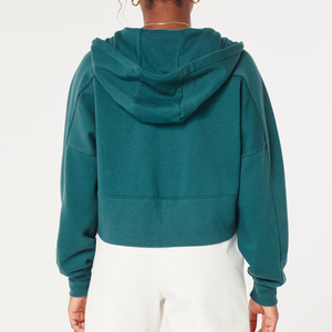 Mujeres invierno Color sólido manga larga Crop Top cremallera estilo gimnasio Fitness Sudadera con capucha frente 100% algodón superventas alto - Product Image 2