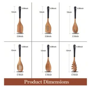 Juego de 6 Cucharas de Madera Natural con Mango Negro, Utensilios de Cocina Modernos y Ecológicos, Hechos a Mano en Vietnam, de Alta Calidad - Product Image 2