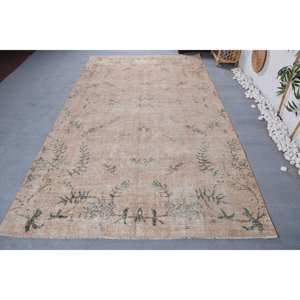 Alfombra turca vintage Beige verde 5,6X9,7 pies tejido plano de lana con patrón de retazos para decoraciones de sala de estar o uso en el pasillo - Product Image 4