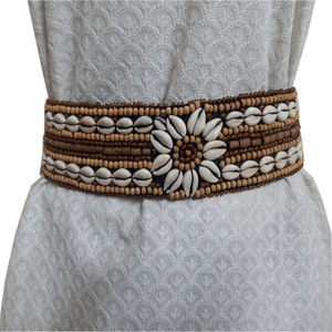 Cotton shell beaded <b>Belt</b> for <b>Women</b> Fashion Black Bag <b>White</b> Western OEM Logo Style Buckle Fabric Packing Pcs Color uk - Product Image 4