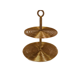 แท่นวางเค้กโลหะชุบทอง2ชั้นแบบกำหนดเองดีไซน์แบบพรีเมียมสำหรับงานเลี้ยงครบรอบและวันเกิด - Product Image 1