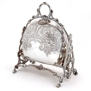 Baril à biscuits isotherme décoré de coquilles doubles en relief de style Art déco, argenté antique, pliable, pour la cuisine - Product Image 1