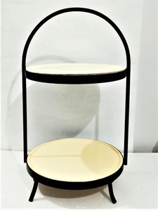 Farmhouse-Style Solid Wood 2-<b>Tier</b> <b>Cake</b> <b>Stand</b> with Rustic Metal Frame and Handles for Serving and Home Decor - Product Image 5