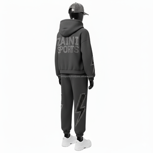 Chándal de lana para mujer 340GSM Tela Rhinestone Lightning Sudadera con capucha Pantalones Conjunto Logotipo personalizado Diseño de prensa de calor Chándales Tallas grandes - Product Image 5