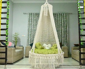 เก้าอี้แกว่งทำด้วยมือสไตล์โบฮีเมียนสำหรับระเบียงห้องนอนหรือมุมอ่านหนังสือแสนสบาย - Product Image 3