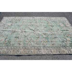 Tapis turc vintage grande surface 5.2 x 8.7ft classique vert beige patchwork design fait à la main laine latex pour couloir chambre décor - Product Image 3