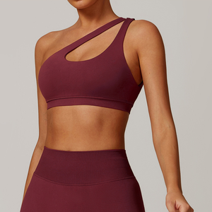เสื้อชั้นในกีฬาแบบไหล่เดียวสำหรับผู้หญิงไซส์ใหญ่ ดีไซน์ไขว้ด้านหลัง โลโก้ด้านหน้า เหมาะสำหรับออกกำลังกายในยิม ผ้าไร้ตะเข็บ - Product Image 6