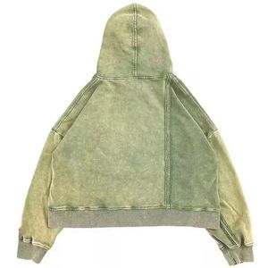 2025 tùy chỉnh nhà sản xuất cổ điển Zip Up axit rửa Hoodies đau khổ tùy chỉnh thêu vá cắt Mens Hoodie - Product Image 2