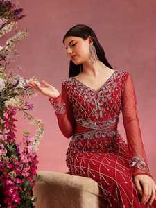 ชุดเดรสแม็กซี่เดรสทรงเอแบบสั่งทำสำหรับผู้หญิงชุดเดรสคอกเทลคอวีด้านหน้าแบบสมมาตรป้องกันไฟฟ้าสถิตย์ - Product Image 5