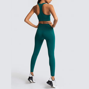 ชุดโยคะไร้รอยต่อแห้งเร็วของผู้หญิงเลกกิ้งสปอร์ตแบบย้อนกลับกางเกงเลกกิ้งระบายอากาศได้ดีเสื้อออกกำลังกายกางเกงพื้นแข็งลาย XS - Product Image 3