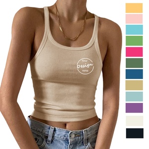 Camiseta sin mangas de LICRA y algodón con cuello redondo para mujer de alta calidad, chaleco sin mangas de punto acanalado elástico alto, logotipo personalizado Haus Industries - Product Image 5