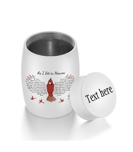 Mini urna de aluminio personalizada, diseño de Pájaro Rojo, pequeño recuerdo conmemorativo de cremación de Metal, tamaño personalizado, pájaro blanco sobre fondo blanco - Product Image 1