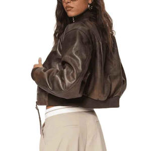 Veste courte en cuir véritable respirant vintage à design personnalisé, effet vieilli, fermeture éclair sur le devant, pour femmes, veste pour hommes 2026 - Product Image 2