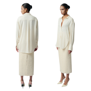 Chic Design chic jupe longue taille haute Asta mélange de laine Tweed jupe mi-longue Mirabel tissu vêtements femmes blanc fabriqué au Vietnam - Product Image 1