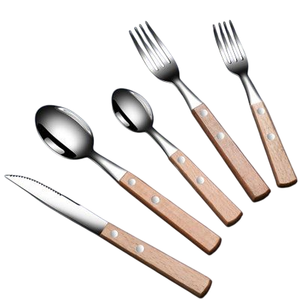 Cubiertos de Acero Inoxidable de Primera Calidad con Mango de Madera, Cuchillo, Tenedor y Cuchara con Acabado Pulido Espejo, Vajilla para el Hogar, Campamentos y Fiestas - Product Image 6