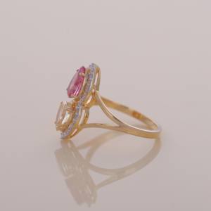 Anillo de oro amarillo, blanco y rosa de 14 quilates con diamante cultivado en laboratorio, anillo con halo rosa y amarillo, joyería fina. - Product Image 3