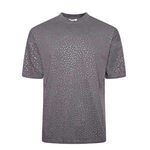 Nuevo diseño de camisetas de punto con diamantes de imitación para hombres, ropa de calle, moda impresa, 100% algodón, ajuste holgado, secado rápido, transpirable - Product Image 1