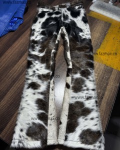 Pantalon authentique en cuir de vachette pour femme avec imprimé fourrure, style western fait main, pantalon en satin pour l'hiver - Product Image 1