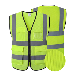Chaleco de construcción de malla de poliéster, ropa de trabajo con múltiples bolsillos, chaqueta, ropa de seguridad reflectante, chaleco con cremallera - Product Image 3