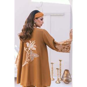 Chaqueta de Traje Holgada con Bordado a Mano en Crepé Color Mocha para Mujer - Product Image 6