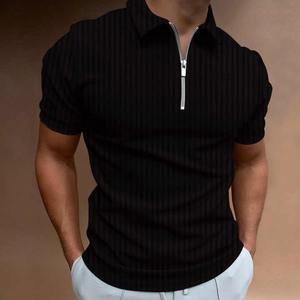 Servicio OEM buena alta calidad 2025 hombres transpirable algodón camiseta Casual impreso cremallera manga corta Color sólido rayas Polo - Product Image 5