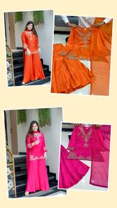 Nouvel ensemble Kurta Palazzo de créateur en pur Mul Chanderi avec broderie à la main, costume pakistanais Palazzo à prix abordable - Product Image 6