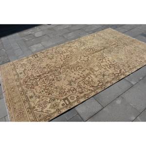 Alfombra turca de lana clásica Beige marrón de 4,9x9,2 pies, diseño de retazos para entrada, sala de estar, dormitorio, respaldo de látex Rectangular - Product Image 2