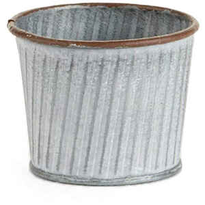 Pot de fleurs en métal galvanisé argenté à nervures de style ferme, petit pot rond ondulé pour plantes succulentes avec bord rouillé - Product Image 1