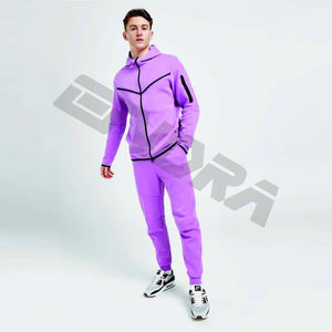 Chándal de lana tecnológica para hombre con diseño OEM, sudadera con capucha y cremallera completa, pantalones de chándal, chándal, 69% algodón, 31% poliéster, parte inferior activa - Product Image 4