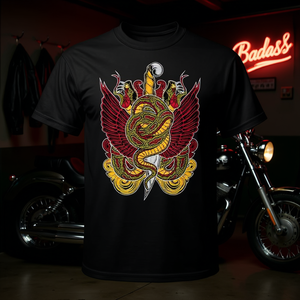 Camiseta Phoenix Badass Biker con Diseño de Tatuaje de Serpiente Retorcida y Cuchillo, Talla Grande, Artículo Promocional - Product Image 2