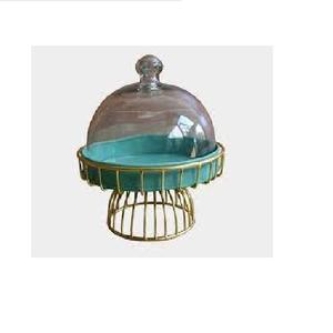 ที่วางเค้กผลไม้ทำมือพร้อมโดมแก้วทำจากโลหะเคลือบผงสีดำ - Product Image 6