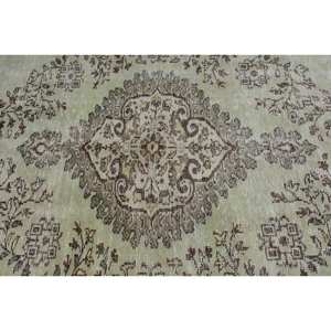 พรมขนสัตว์สีเขียวเบจ4.1 x 7.8ft แบบดั้งเดิมพรมตุรกีสี่เหลี่ยมผืนผ้าเย็บปะติดปะต่อกันสำหรับห้องโถงห้องนอนน้ำยาง - Product Image 5