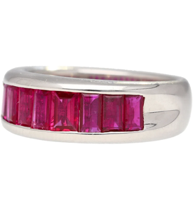 Solid 925 Sterling Silver Plated 1 Row Baguette Cut Ruby Natural Moissanite Diamond Band <b>Ring</b> Half Bezel October Birthstone <b>Ring</b> - Product Image 4