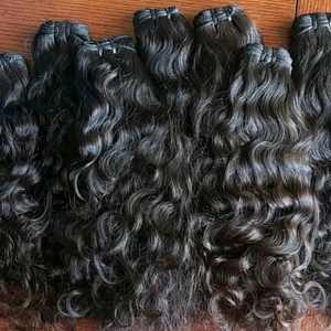 Venta al por mayor Raw Virgin Indian Hair Extensions Machine Weft Straight Curly Wavy Bundles Factory Export - Product Image 3