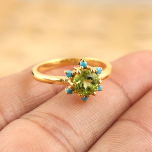 แหวนพลอย925รูปวงรีเงินสเตอร์ลิงประดับอัญมณีเทอร์ควอยซ์ธรรมชาติตัวเรือนชุบทองวินเทจสำหรับงานแต่งงาน - Product Image 3