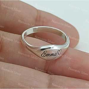 925 Sterling Silver Custom Name <b>Ring</b> <b>Dainty</b> Handmade Band with Engraved Text Name Slogan Message Personalized Jewelry for Gifts - Product Image 4