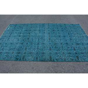 Alfombra turca Vintage azul moderna, 5,2x8,5 pies, respaldo de látex de lana, patrón Rectangular, altura de pila de felpa para uso en el coche de la sala de estar - Product Image 3
