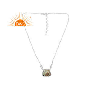 สร้อยคอจี้อัญมณีสีเงินสเตอร์ลิงธรรมชาติแบบหยาบของ Arizona สีเทอร์ควอยซ์ผลิตตามสั่ง - Product Image 4